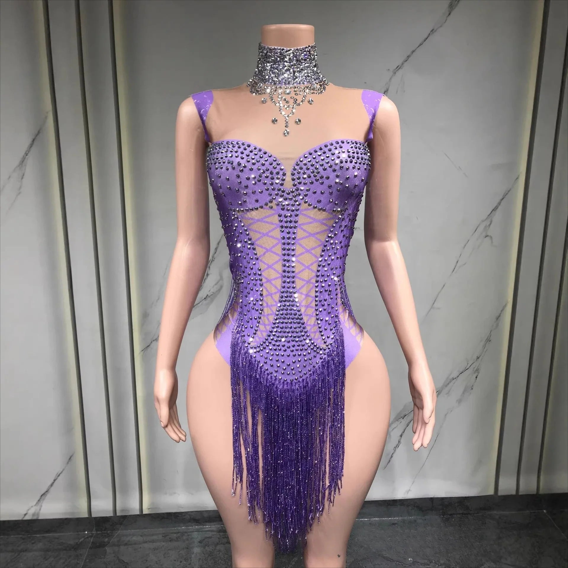 Style Elegant Socialite Rhinestone Tassel Cutout Waist Slim Bodycon Jumpsuit