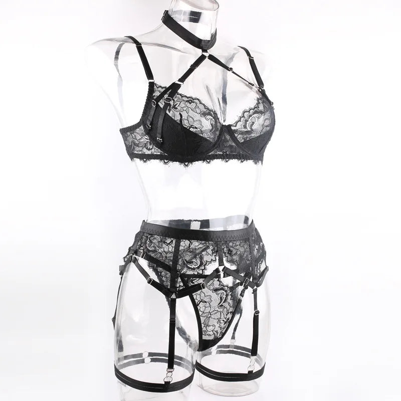 Western Black Lace See Through Halter Bra