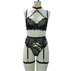 Western Black Lace See Through Halter Bra