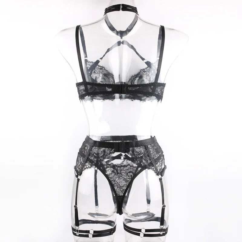 Western Black Lace See Through Halter Bra