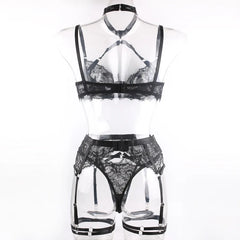 Western Black Lace See Through Halter Bra