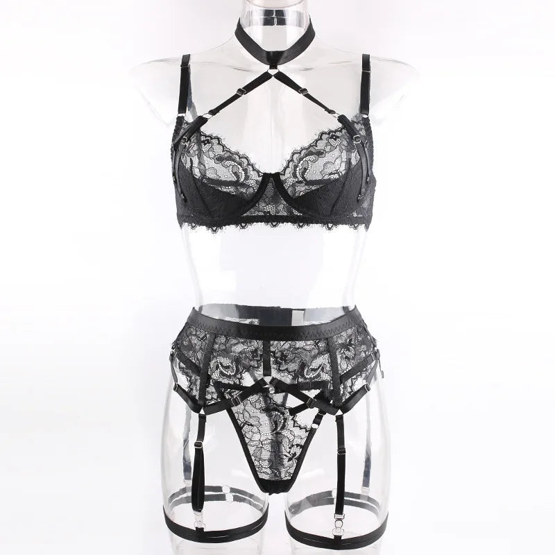Western Black Lace See Through Halter Bra