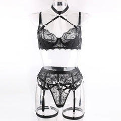 Western Black Lace See Through Halter Bra