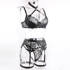 Western Black Lace See Through Halter Bra