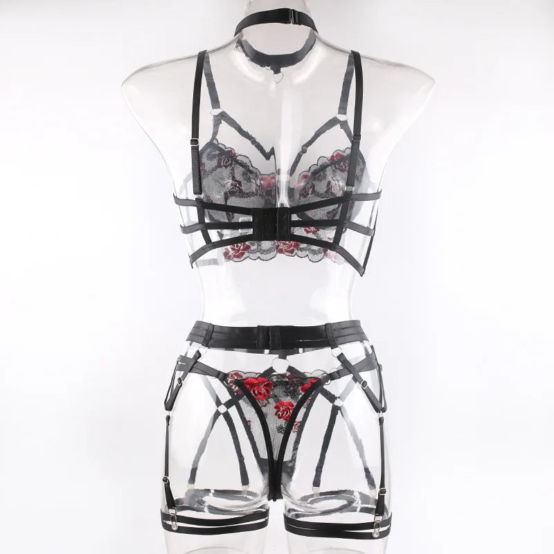 Western Floral Embroidery See Through Hollow Out Bra