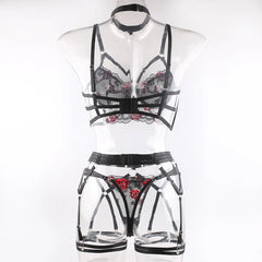 Western Floral Embroidery See Through Hollow Out Bra