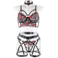 Western Floral Embroidery See Through Hollow Out Bra