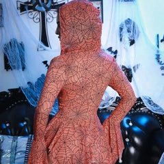 Western Girl Leopard Print Hooded Dress Slim Bodycon Deep V Neck Backless Erotic Lingerie Nightdress