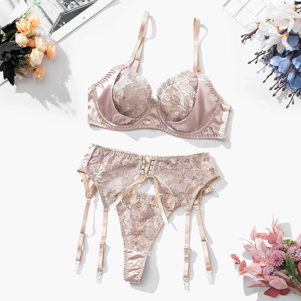 Western Ribbon Patchwork Floral Embroidery Bra