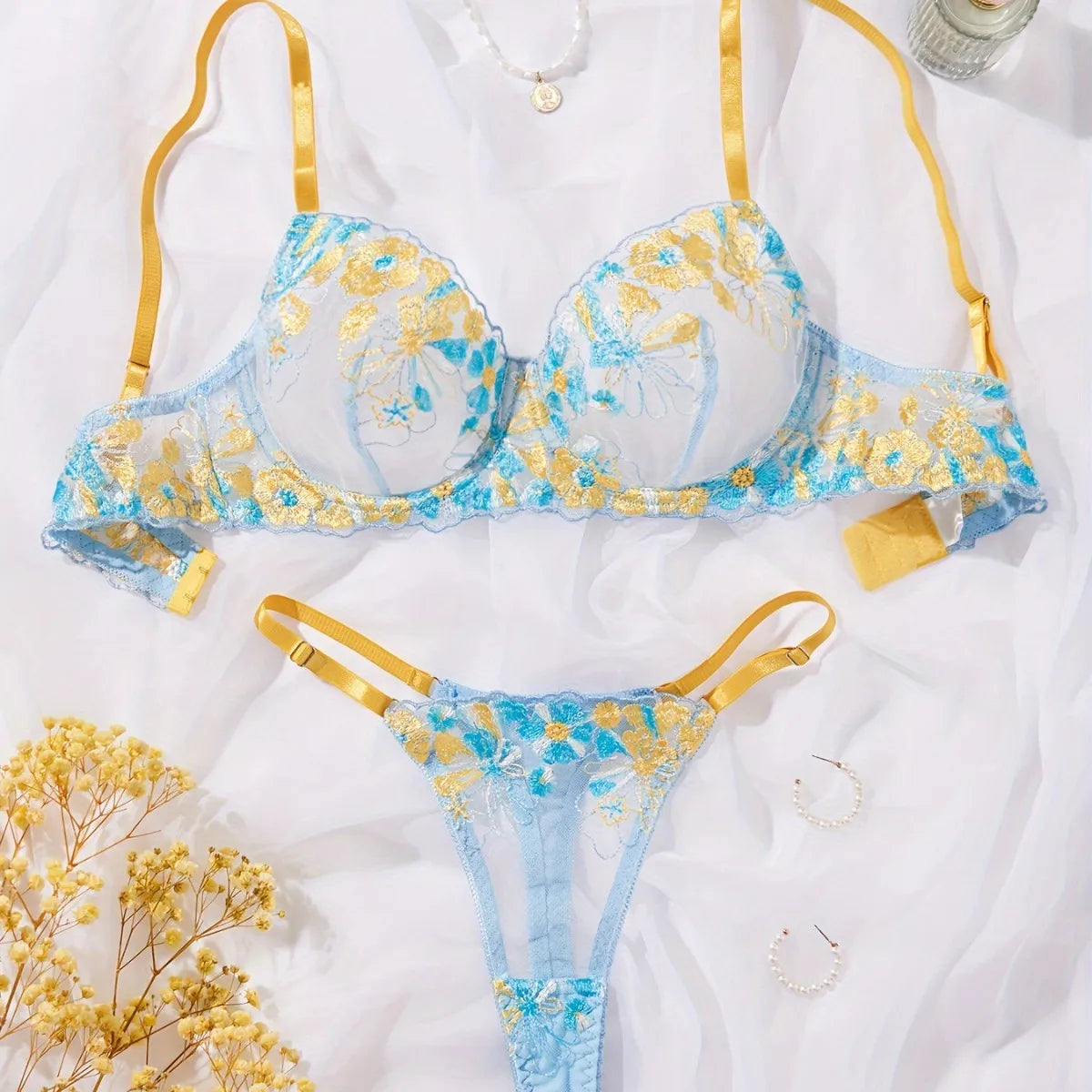 Western Yellow Blue Color Block French Style Fresh