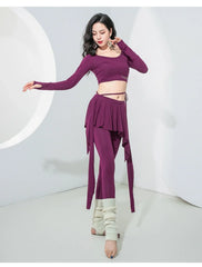 Belly Dance Practice Set Long Sleeve Footed Pants Soft Breathable Outfit