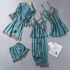 Five-Piece Pajama Set European American Style Spring Autumn Loungewear Plus Size Soft Comfortable Home Wear Sleepwear