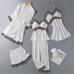 Five-Piece Pajama Set European American Style Spring Autumn Loungewear Plus Size Soft Comfortable Home Wear Sleepwear
