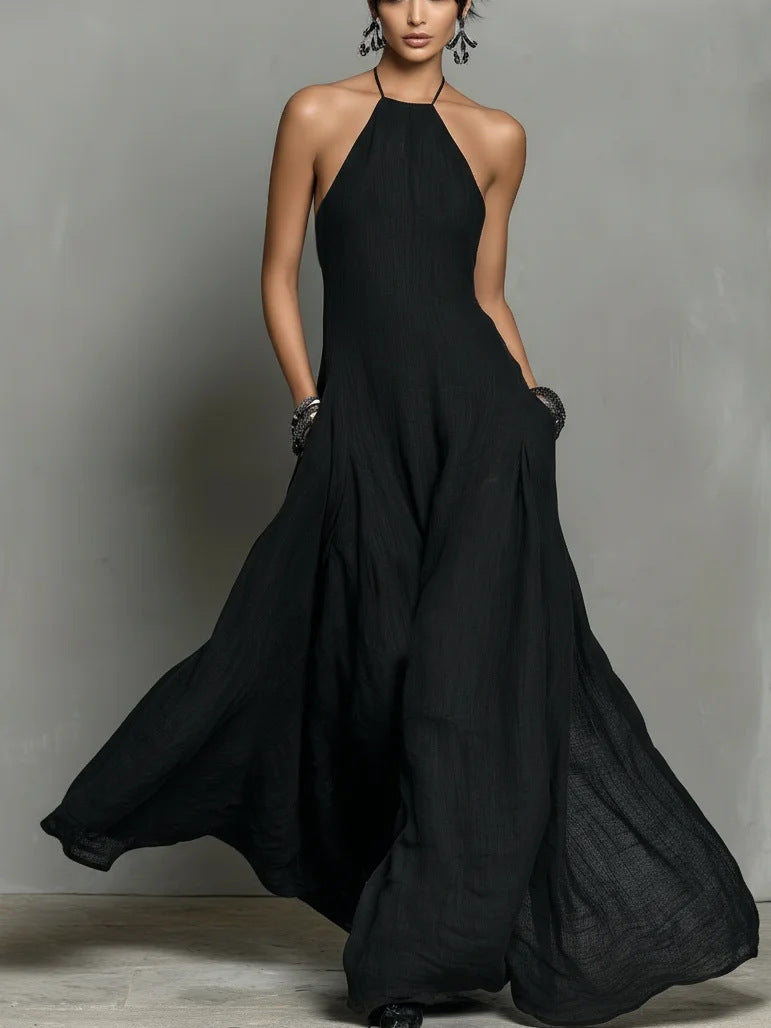 Sleeveless Solid Color Split-Side Round-Neck Maxi Dresses