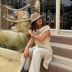 Pleated Solid Color Sleeveless Boat Neck Vest Top