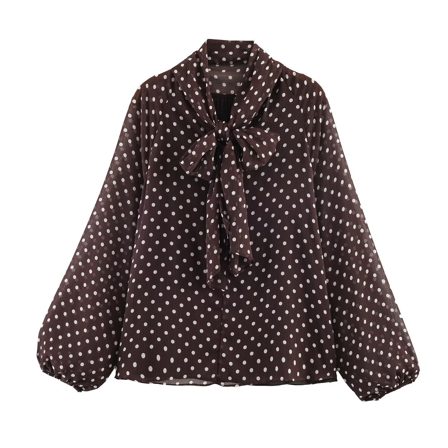 Long Sleeves Falbala Polka-Dot Stand Collar Blouses&shirts Tops