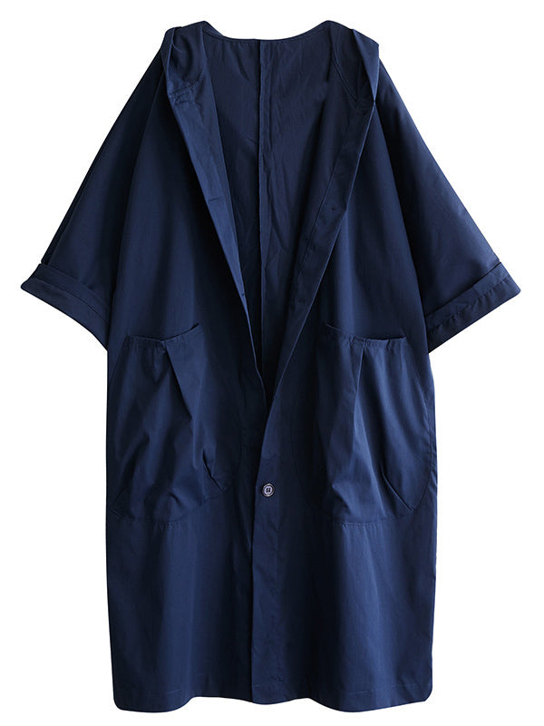 Original Solid Hooded Trench Coats Dress