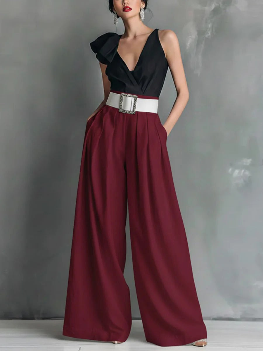 High Waisted Loose Pockets Solid Color Pants Trousers