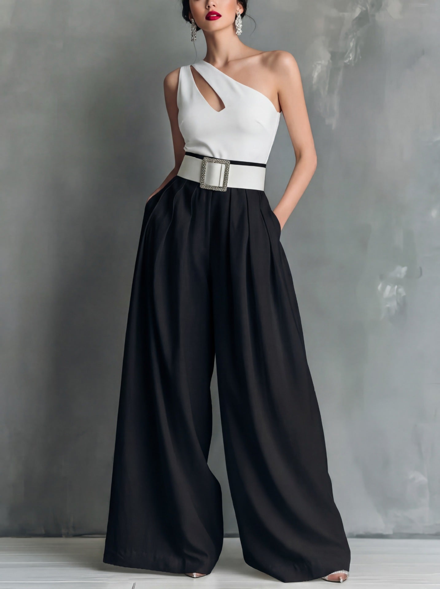 High Waisted Loose Pockets Solid Color Pants Trousers