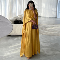 Cape Loose Pockets Solid Color Round-Neck Jumpsuits