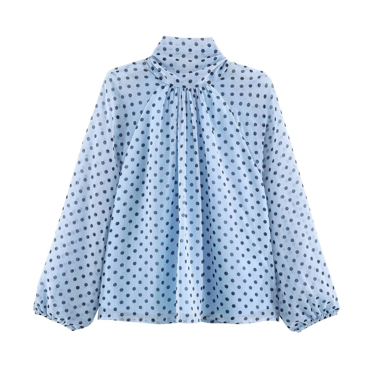 Long Sleeves Falbala Polka-Dot Stand Collar Blouses&shirts Tops