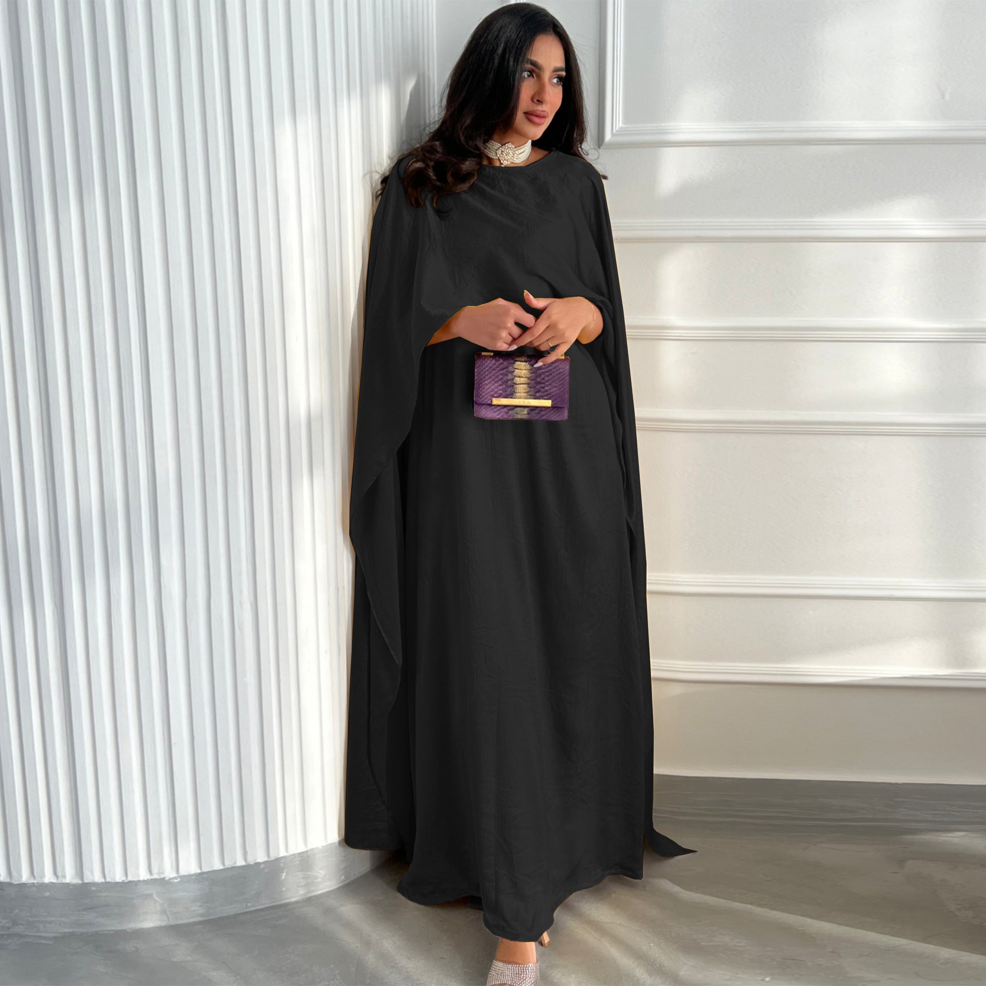 Cape Loose Pockets Solid Color Round-Neck Jumpsuits