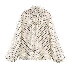 Long Sleeves Falbala Polka-Dot Stand Collar Blouses&shirts Tops