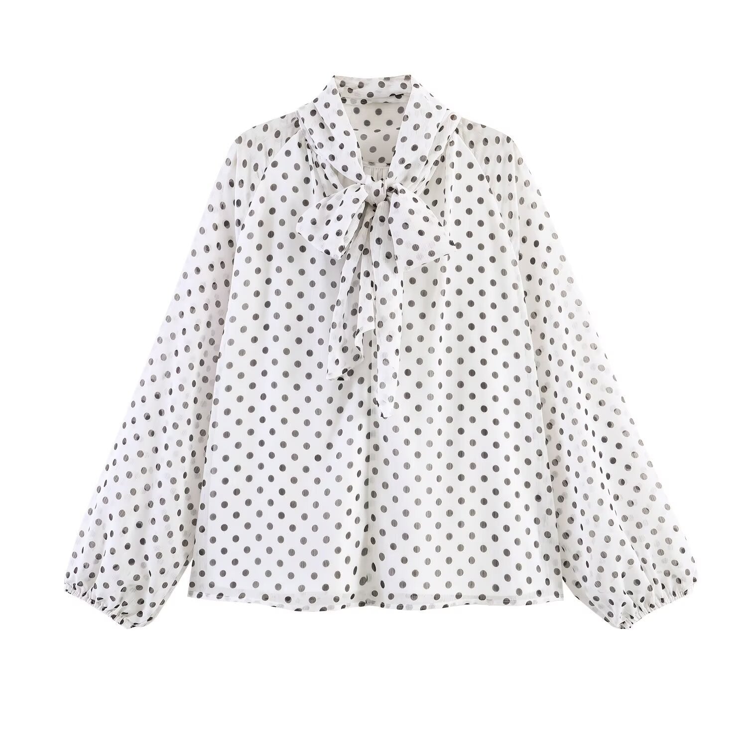 Long Sleeves Falbala Polka-Dot Stand Collar Blouses&shirts Tops