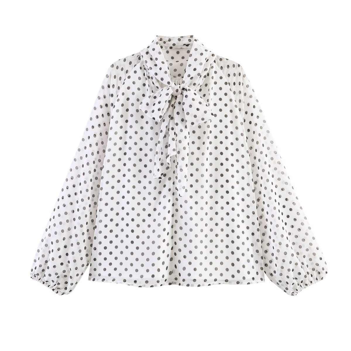 Long Sleeves Falbala Polka-Dot Stand Collar Blouses&shirts Tops