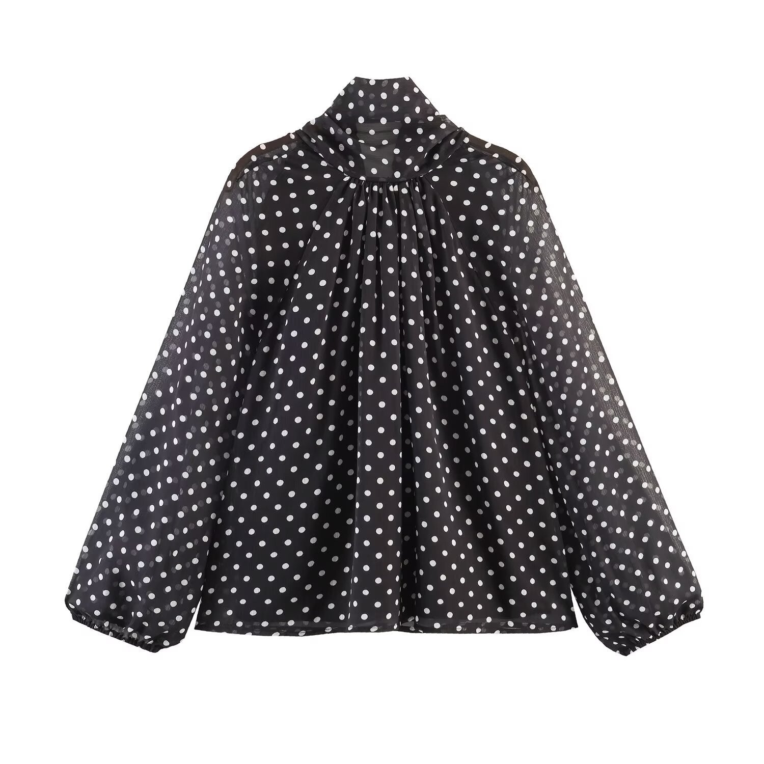Long Sleeves Falbala Polka-Dot Stand Collar Blouses&shirts Tops