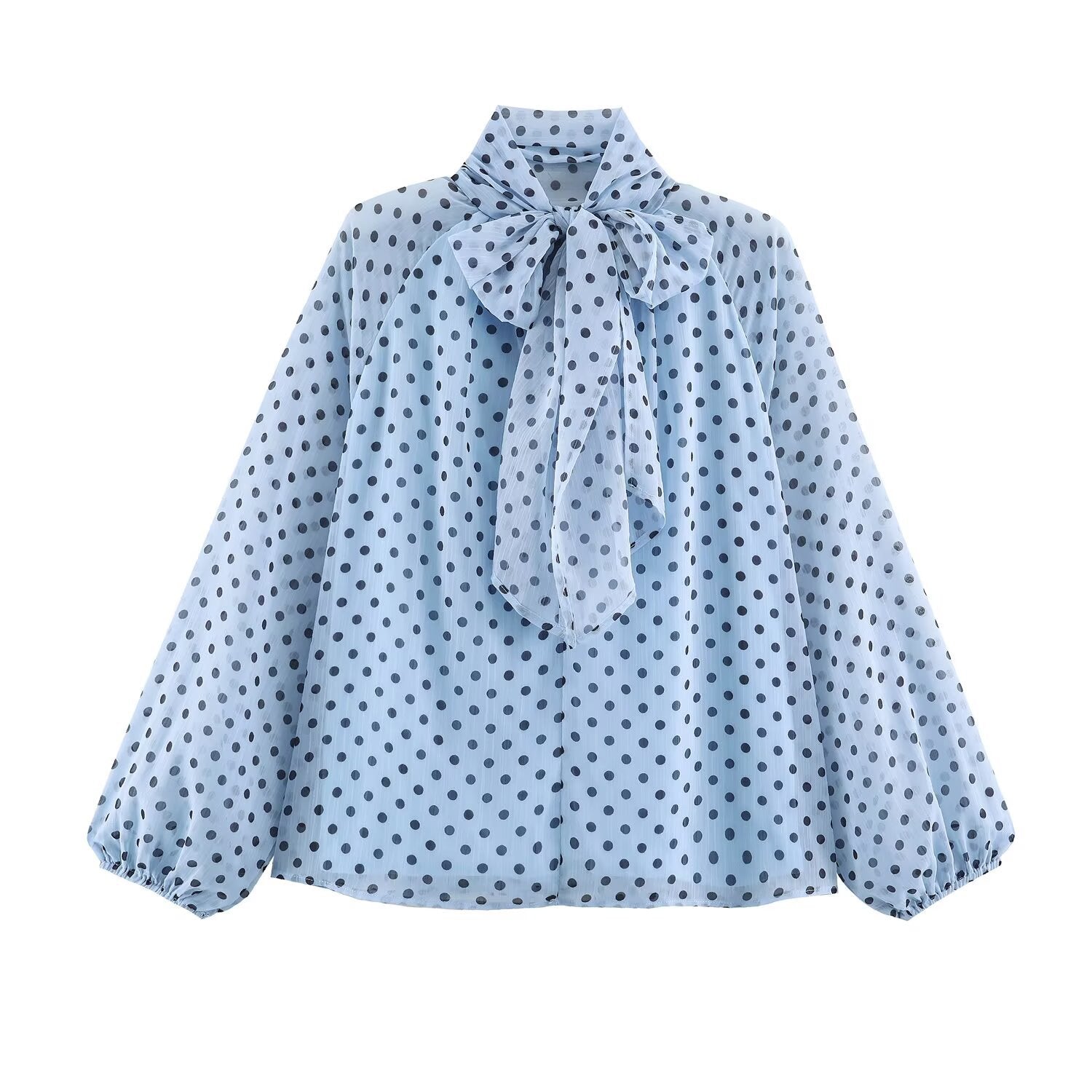 Long Sleeves Falbala Polka-Dot Stand Collar Blouses&shirts Tops