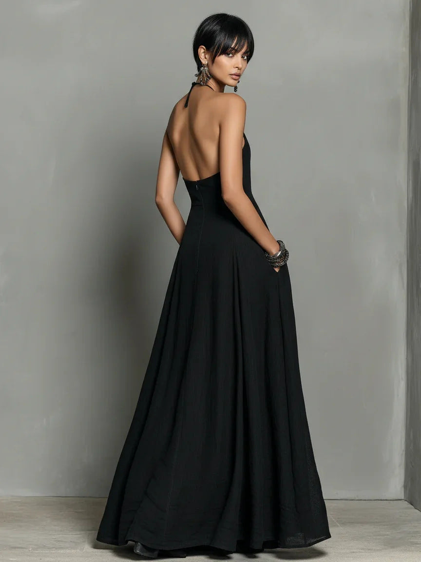 Sleeveless Solid Color Split-Side Round-Neck Maxi Dresses