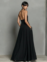 Sleeveless Solid Color Split-Side Round-Neck Maxi Dresses