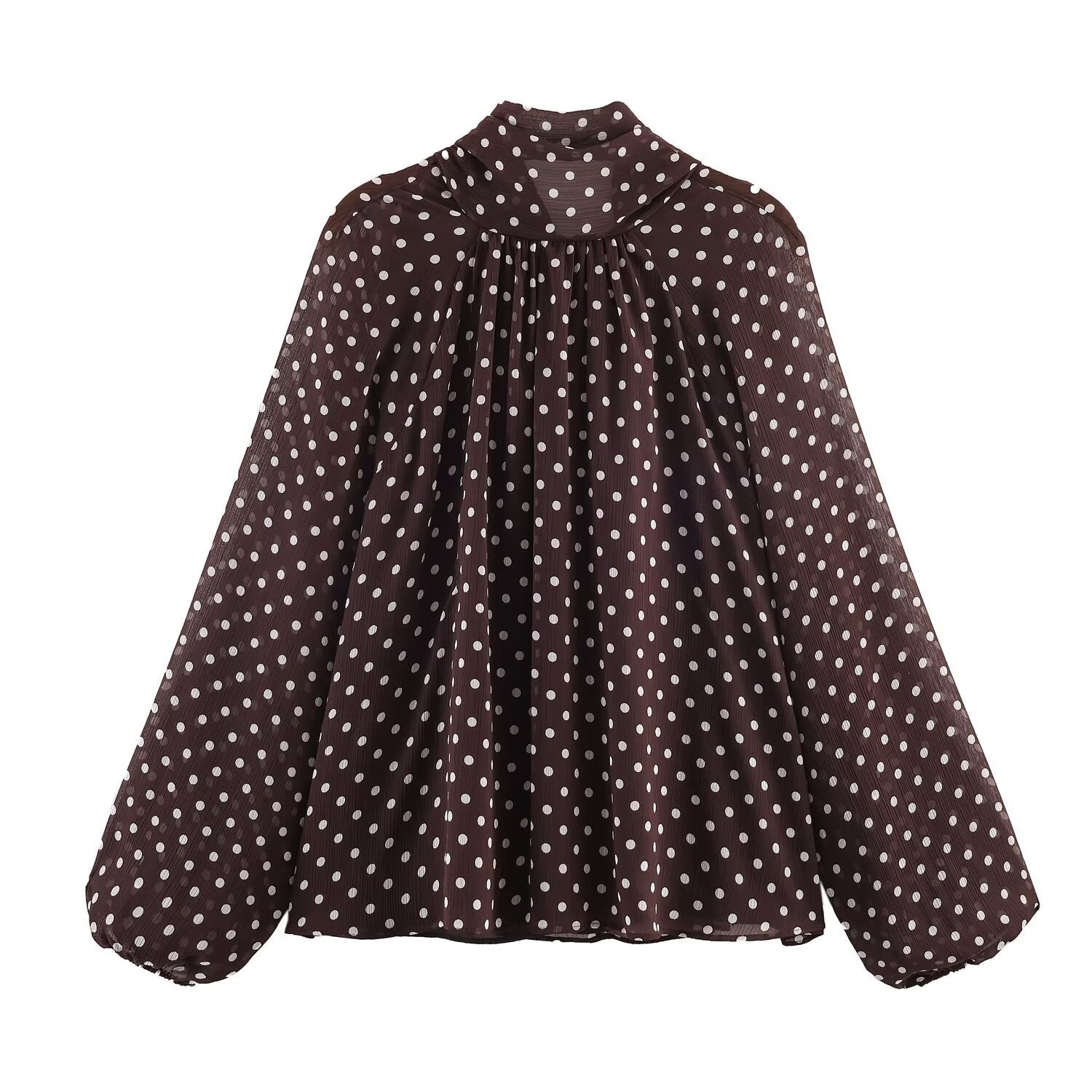 Long Sleeves Falbala Polka-Dot Stand Collar Blouses&shirts Tops