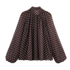Long Sleeves Falbala Polka-Dot Stand Collar Blouses&shirts Tops