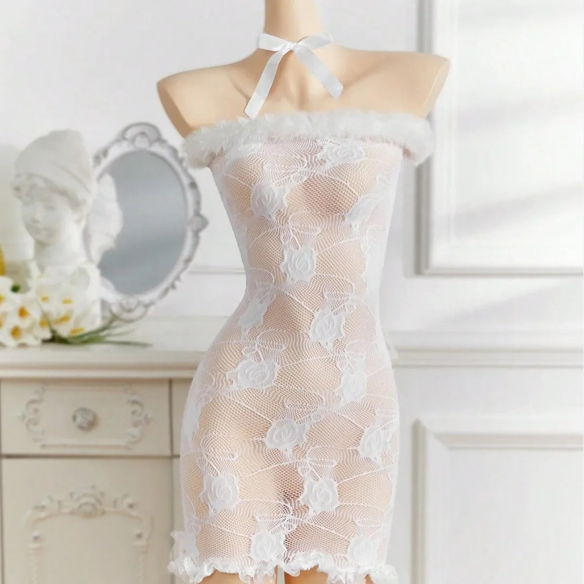 Off Shoulder Lace Bride Cosplay Tube Fishnet Hip Wrapping Skirt