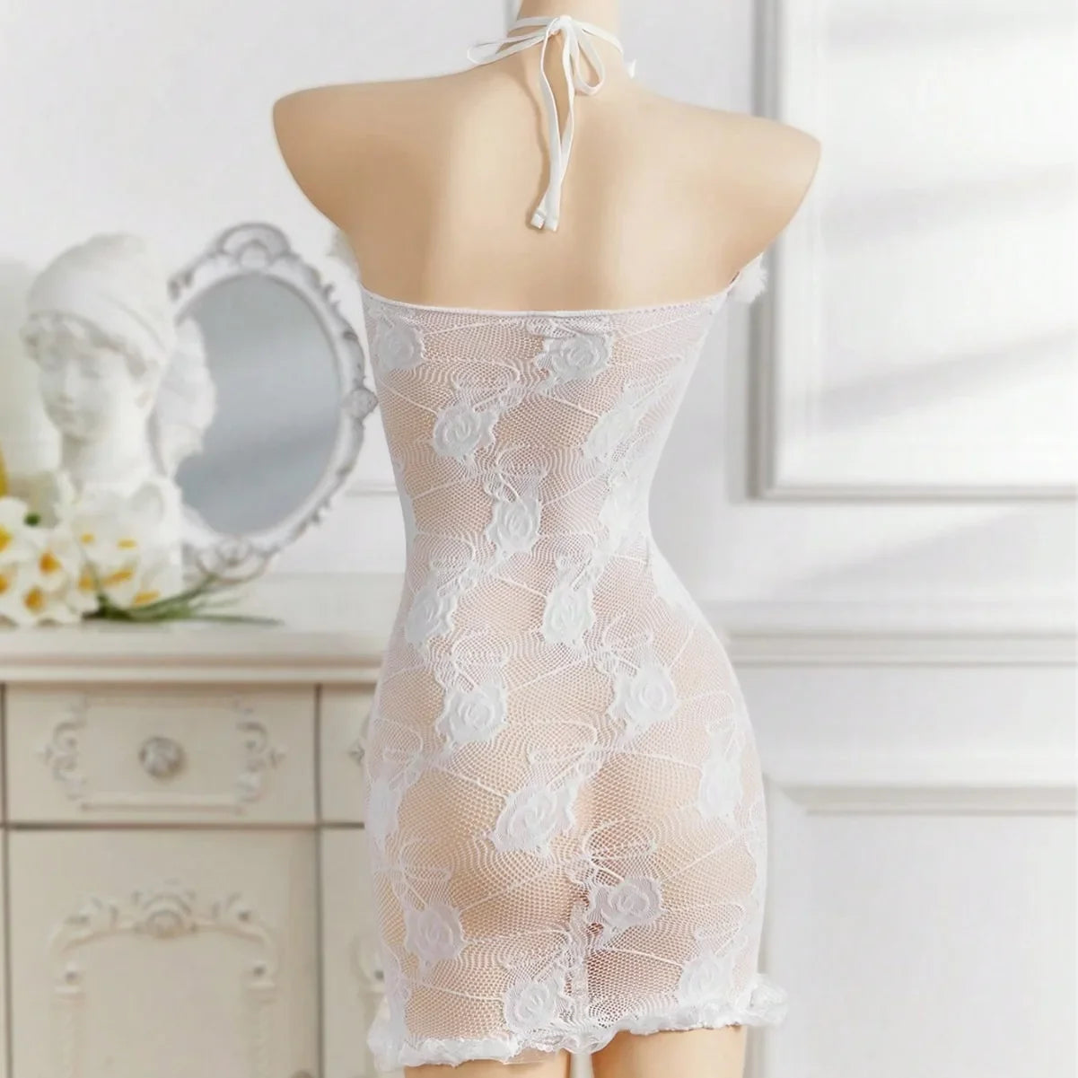 Off Shoulder Lace Bride Cosplay Tube Fishnet Hip Wrapping Skirt