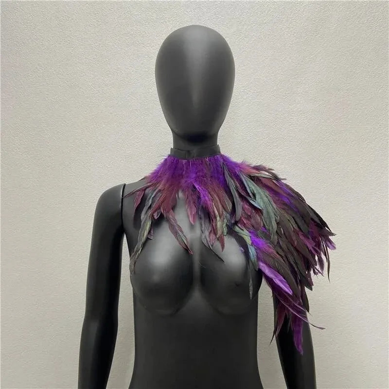 One Shoulder Feather Scarf Snood Gothic Style  Scarve Shawls Punk Party Halloween Performance Show Decoration