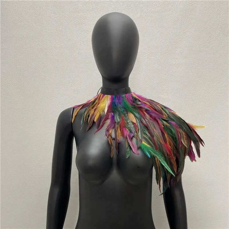 One Shoulder Feather Scarf Snood Gothic Style  Scarve Shawls Punk Party Halloween Performance Show Decoration