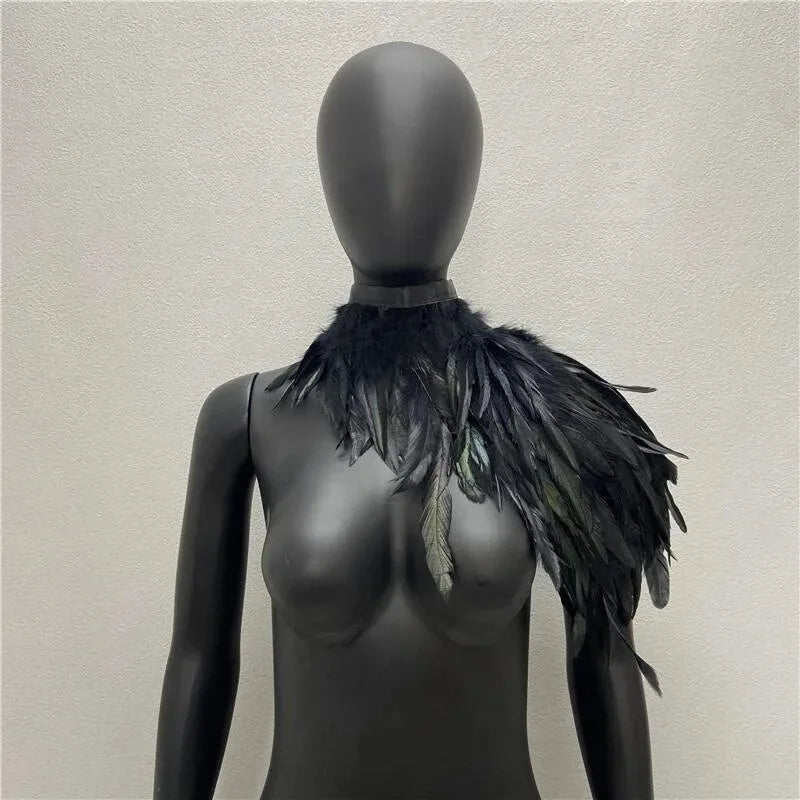 One Shoulder Feather Scarf Snood Gothic Style  Scarve Shawls Punk Party Halloween Performance Show Decoration