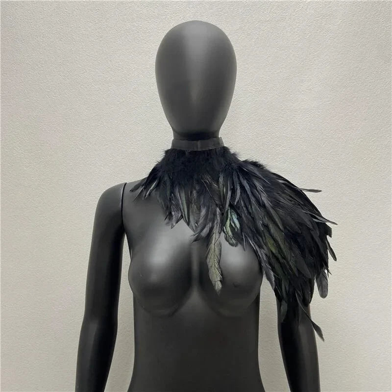 One Shoulder Feather Scarf Snood Gothic Style  Scarve Shawls Punk Party Halloween Performance Show Decoration