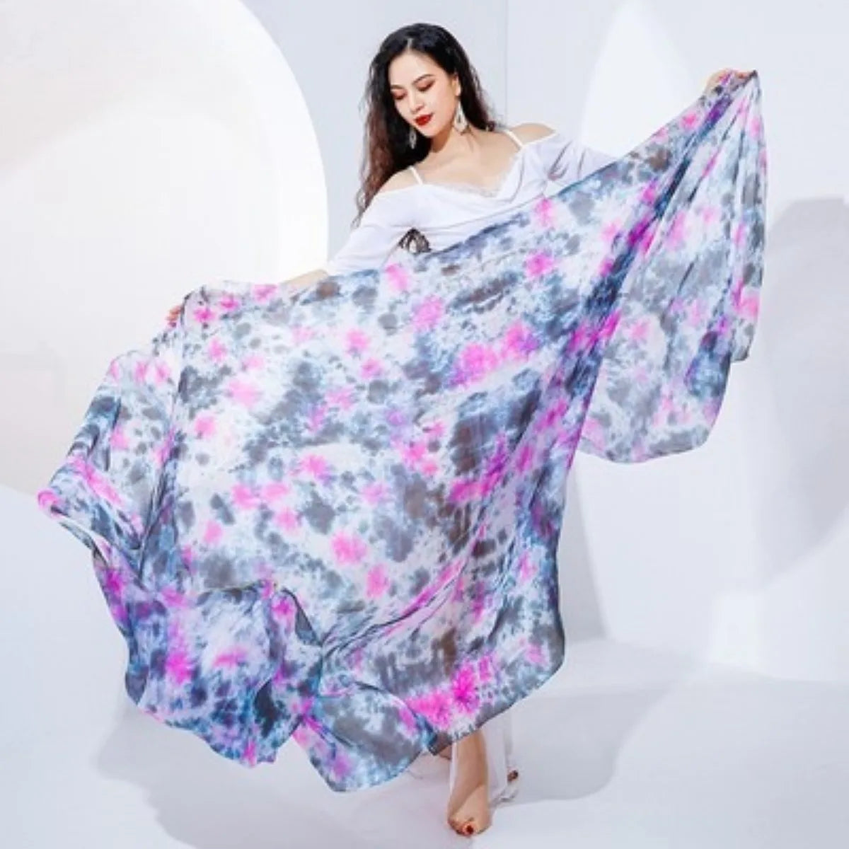 Oriental Dance Mejance Veil Tie Dye Hand Scarf 260x114cm Mulberry Silk Lightweight Throw Veil