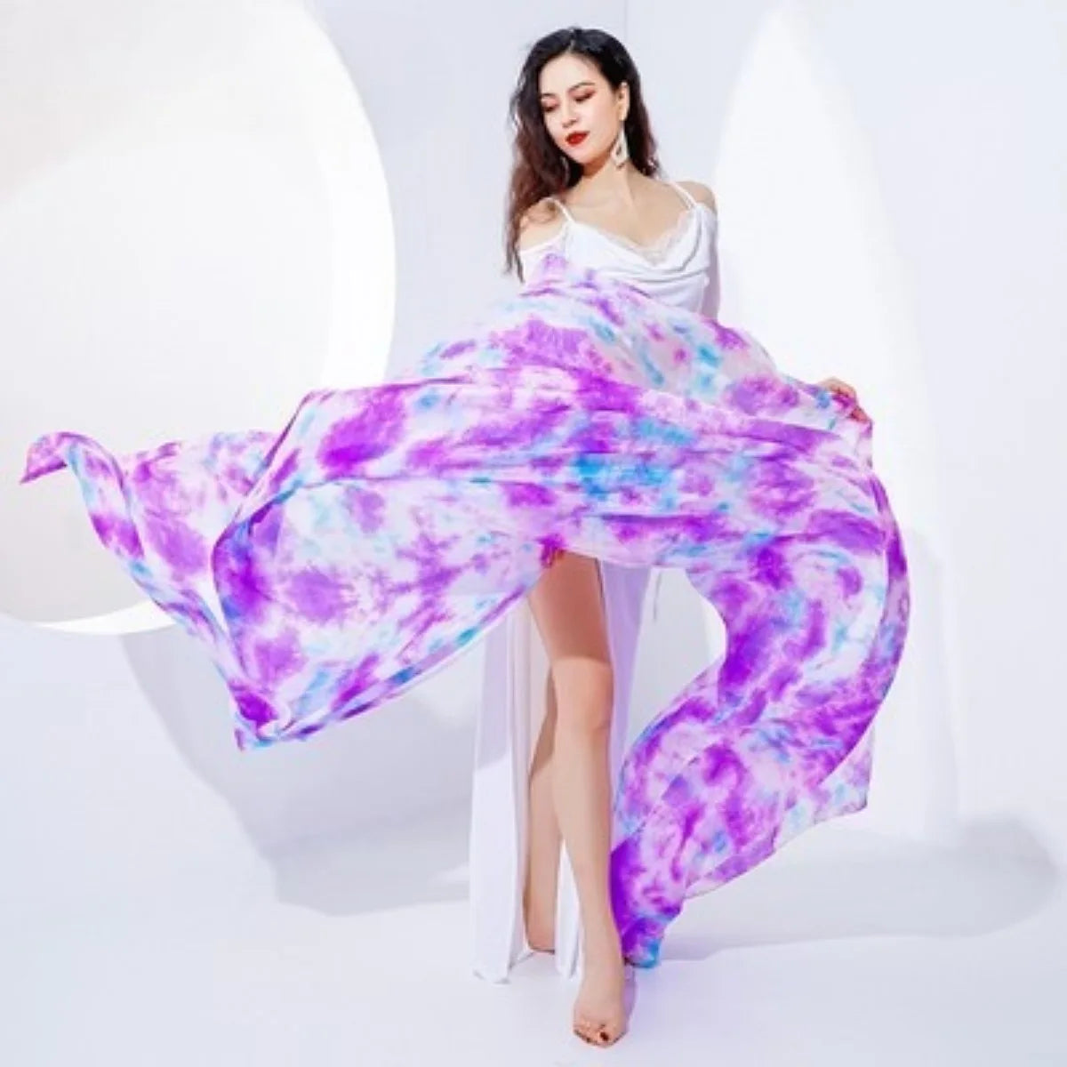 Oriental Dance Mejance Veil Tie Dye Hand Scarf 260x114cm Mulberry Silk Lightweight Throw Veil