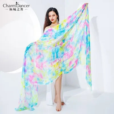 Oriental Dance Mejance Veil Tie Dye Hand Scarf 260x114cm Mulberry Silk Lightweight Throw Veil