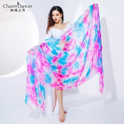 Oriental Dance Mejance Veil Tie Dye Hand Scarf 260x114cm Mulberry Silk Lightweight Throw Veil