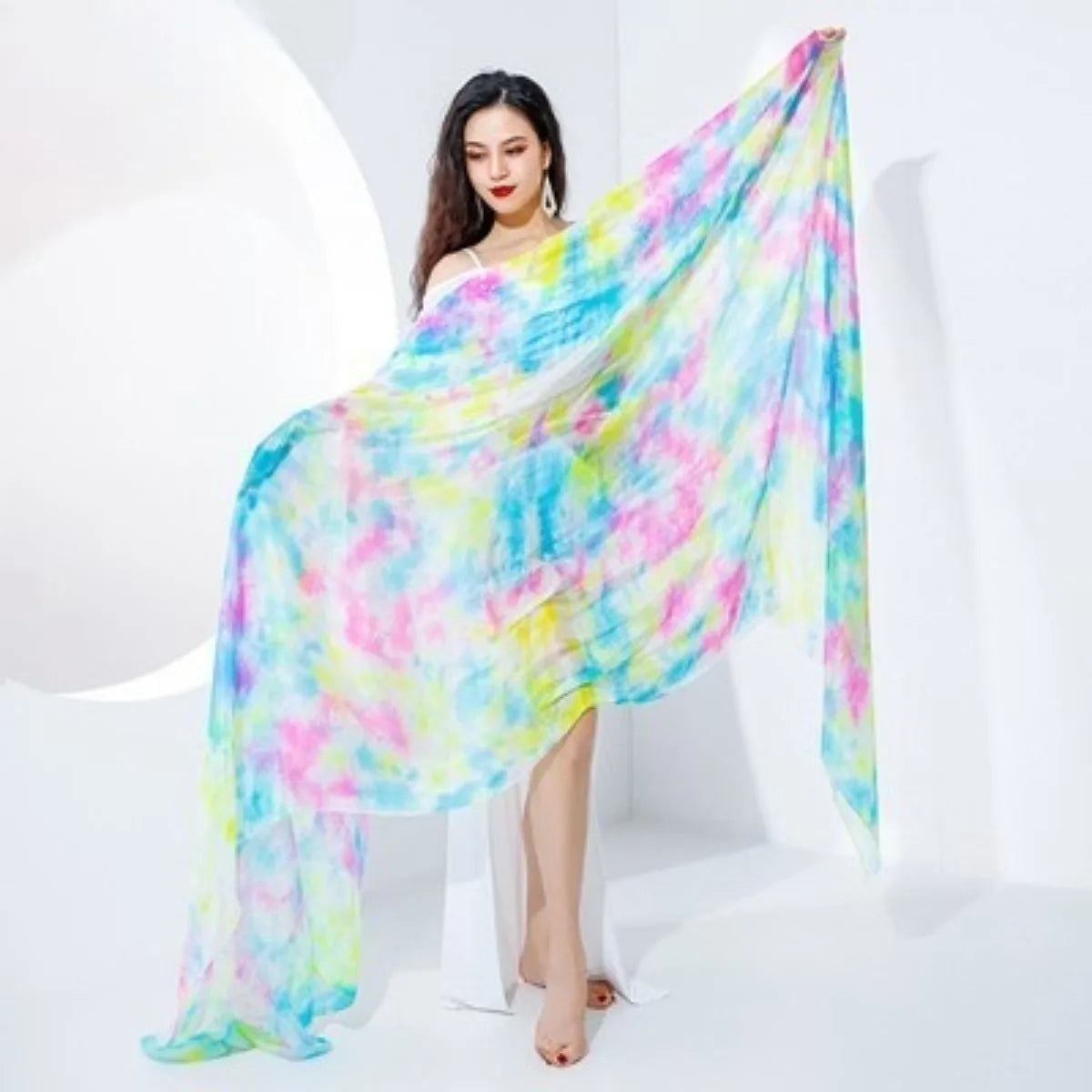 Oriental Dance Mejance Veil Tie Dye Hand Scarf 260x114cm Mulberry Silk Lightweight Throw Veil