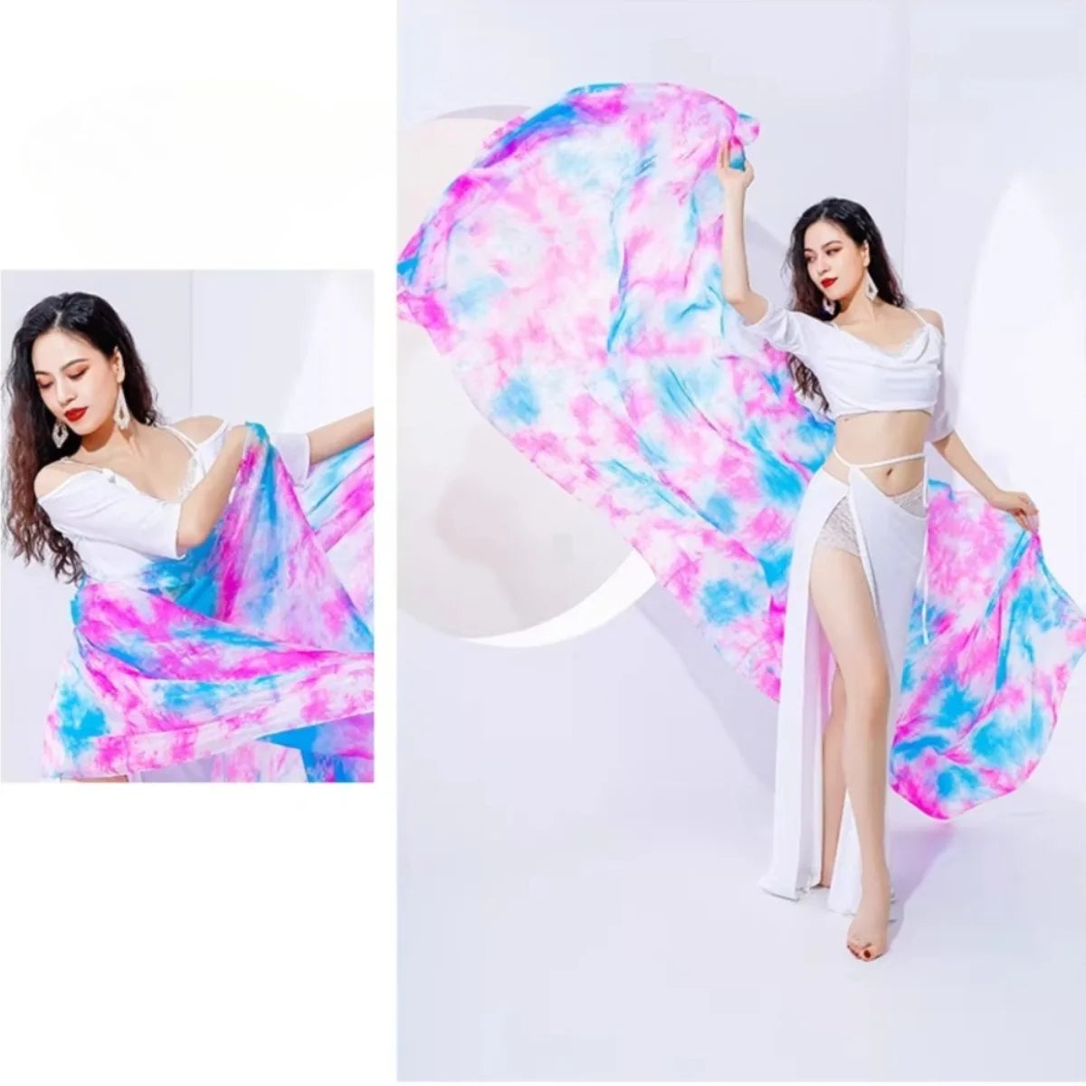 Oriental Dance Mejance Veil Tie Dye Hand Scarf 260x114cm Mulberry Silk Lightweight Throw Veil