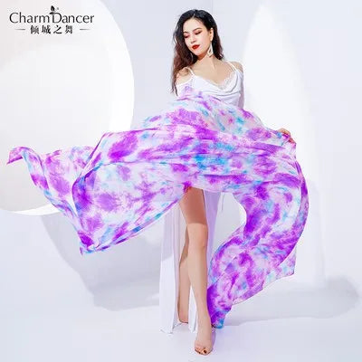 Oriental Dance Mejance Veil Tie Dye Hand Scarf 260x114cm Mulberry Silk Lightweight Throw Veil