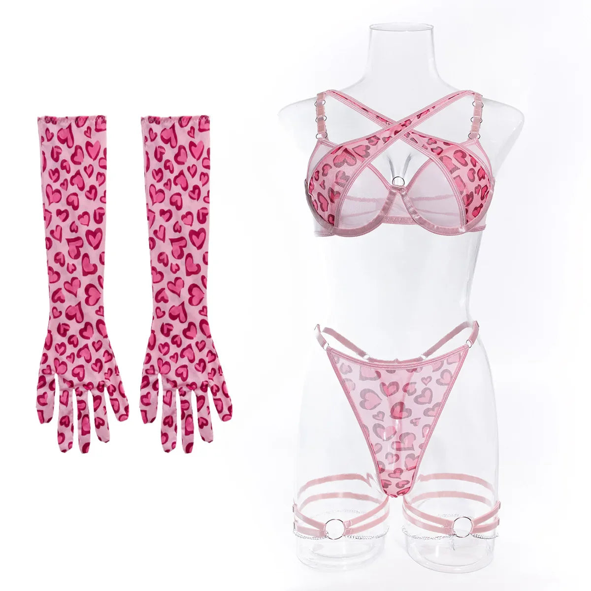 Pinks Leopard Print Metal Chain Gloves Leg Ring Valentines Day Gift