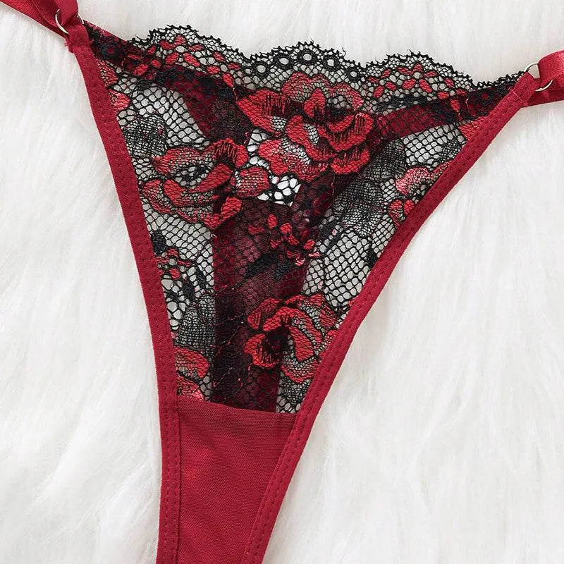 Plus Size Lace Trim Suspender Push Up